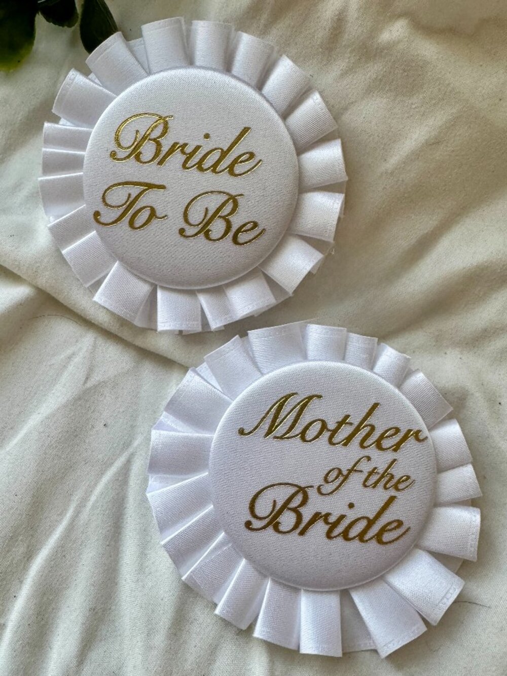 Beistle Bride To Be & Mother of the Bride Rosette Pin Set - White & Gold Satin
